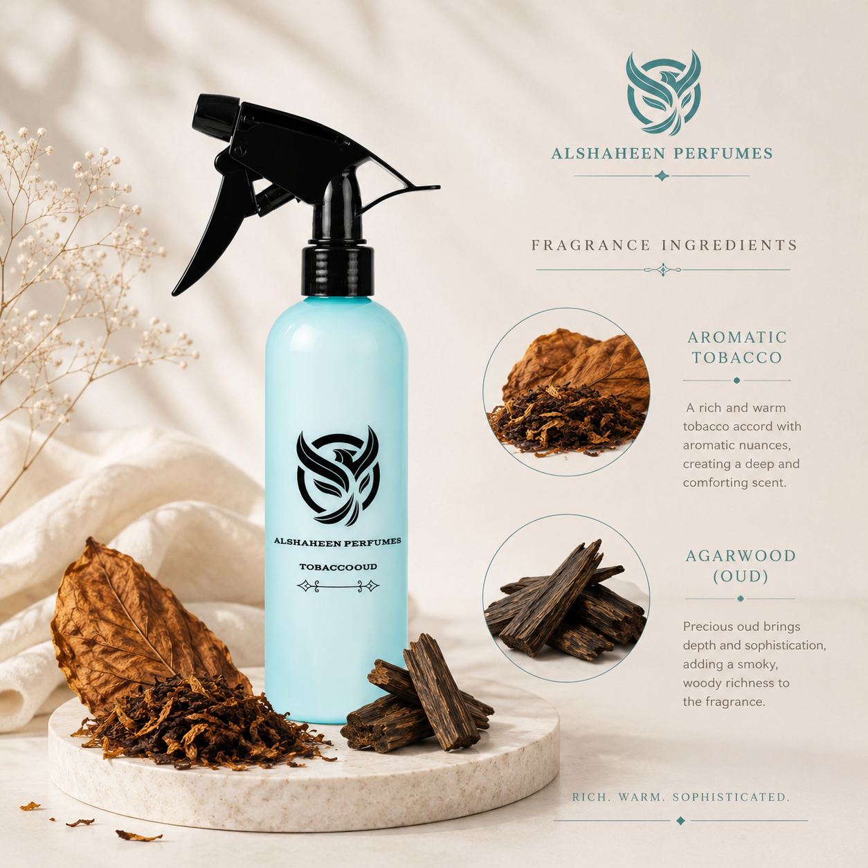 Alshaheen Perfumes Tobacco Oud Home Spray Spicy Cinnamon Blend